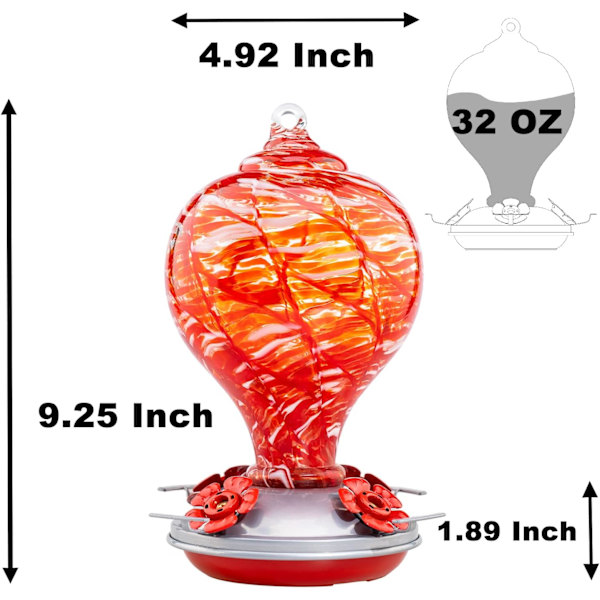 WJ Hummingbird Matare för Utomhus Hängande, Blown Glass Hummingbird Feeder, Hummingbird Gåvor till Mamma, Trädgård Bakgård Dekor, Unika Gåvor Idé för