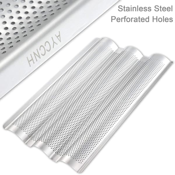 Perforeret fransk baguette-bageplade, 38x25 cm 3-bølget bageplade til ovn, rustfrit stålbageplade, 1-pakke 1-Pack