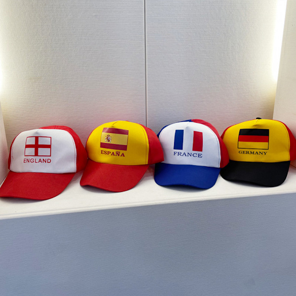 1 stk. kasket - Spansk flag - Unisex voksen flad solid spænde bomuld ustruktureret hat lav profil kasket - One Size