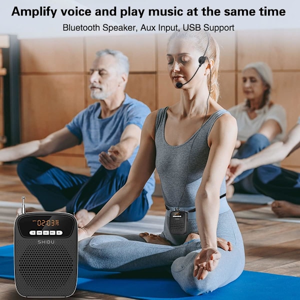 S278 15W Lettvekt Bærbar Oppladbar Mini Stemmeforsterker med Hodetelefonmikrofon Støtter Bluetooth/Opptak/FM-radio/MP3 for Lærere
