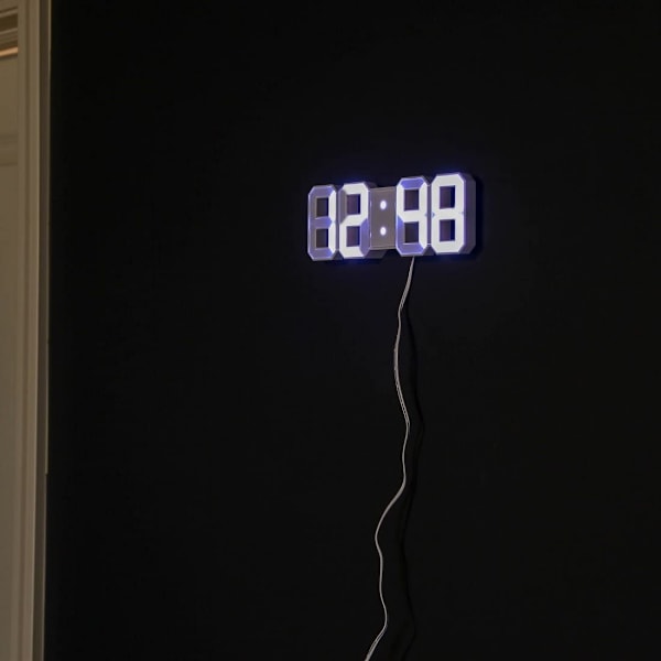 Minimalistisk LED-klocka med 3 justerbara ljusstyrkenivåer och AC/DC-strömadapter - Digital LED-bordsur | Väggklocka | Väggklocka - Vit