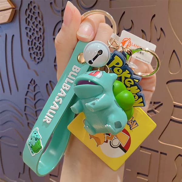 3D Bulbasaur Pokemon Nyckelring, Mjuk Silikon Nyckelring med Klocka & Handledsrem, Söt Samlarobjekt Anime Väskberlock Present B