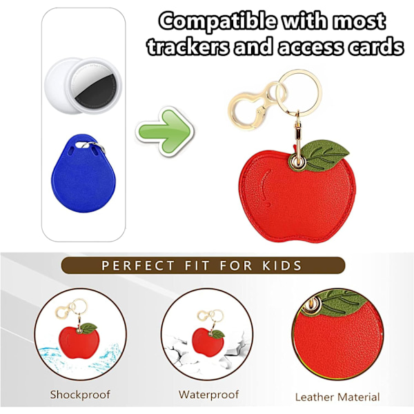 Læder nøgleringholder etui kompatibel med Apple AirTag, sød beskyttende Air Tag cover med nøglering, anti-scratch finder GPS tracker etui til Red Apple
