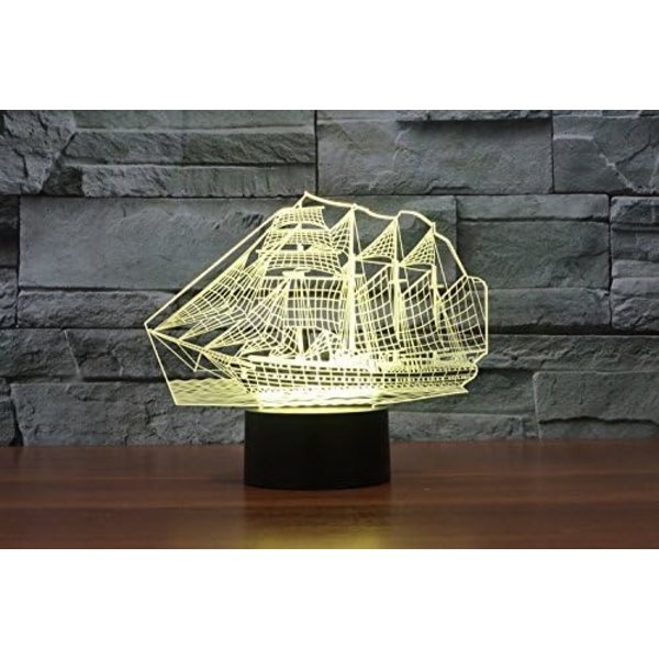 3D Sejlbåd Fjernbetjening 16 Farve Natlys Illusion Akryl LED Bord Natlampe Børneværelse Skrivebords Dekoration Fødselsdagsgaver Legetøj til Børn