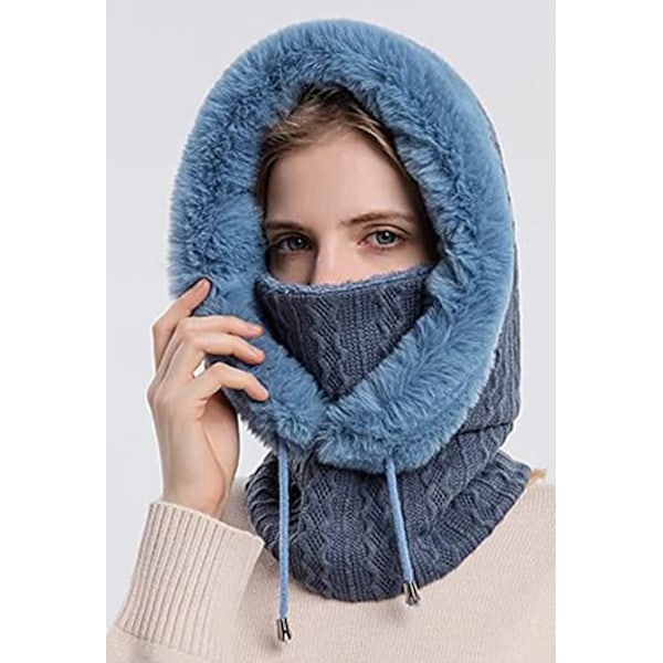 Dame Én Stykke Slouchy Fleece Hue Hætte Tørklæde Maske Snørebånd Varm Hætte Vinter Balaclava Pullover Strikket Hue