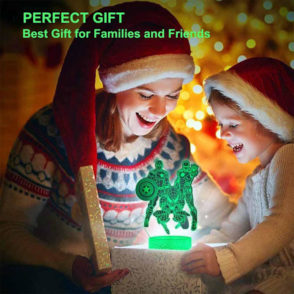 Superhelt 3D Natlampe, 3D Illusion Lampe med 16 Farveændringer Fjernbetjening, USB Bærbar Berørings LED Natlampe, Julegave Fødselsdagsgave
