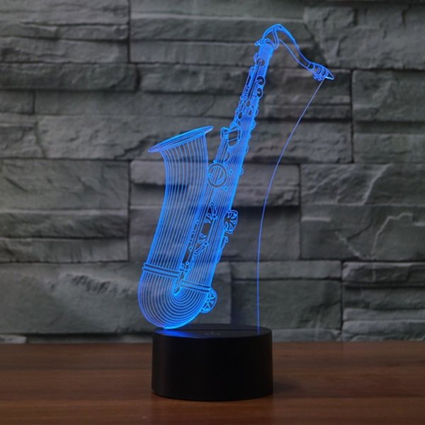 3D Saxofon Nattlampa Touch Switch Bordskrivbordslampa Optisk Illusion Lampor 7 Färgväxlande Ljus LED Bordlampa Jul Hem Kärlek Födelsedag Barn Barn D