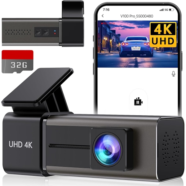 Dash Cam 4K WiFi Front Dash Camera for Cars, Car Camera Mini Dashcams with App, Dashboard Camera with 24H Parking Mode, Night Vision, Loop Recording