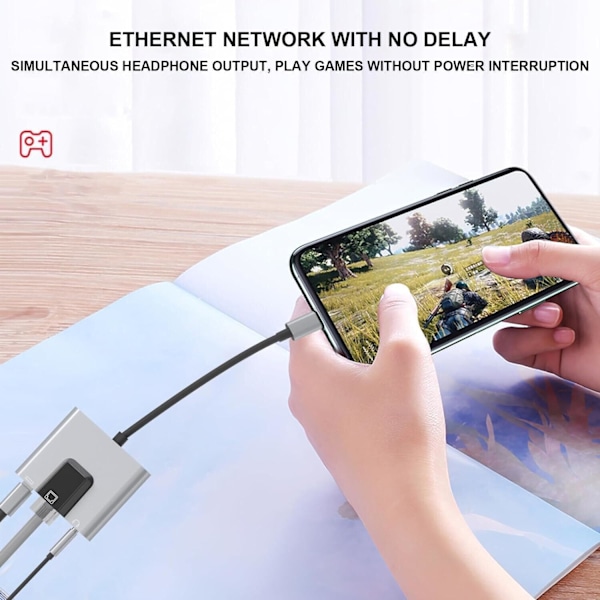 USB till Ethernet-adapter, Typ-C till Ethernet USB C till 3,5 mm ljud PD snabbladdning LAN-nätverksadapter kompatibel med bärbar dator surfplatta telefon