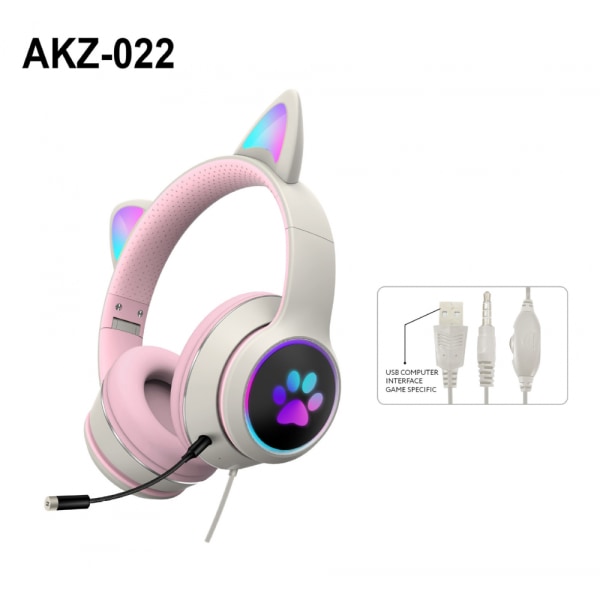 Støjreduktion med hvede RGB lysende katteøre headset kablet headset spil computer læring headset