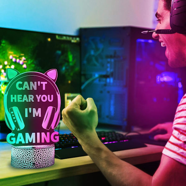 3 stk 3D Illusions Gamer nattlys, spillrom dekor med to-farget skjerm + timer, gamer gaver med fjernkontroll, spilllampe for gutter jenter menn