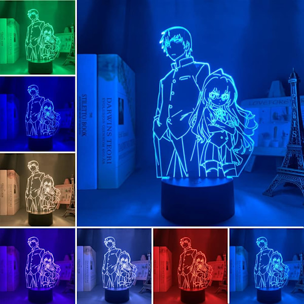 Akryl LED-lys Anime Toradora Taiga Aisaka Figur nattlys RGB 16 farger berøring med fjernkontroll soveromsdekor 3D optisk illusjon