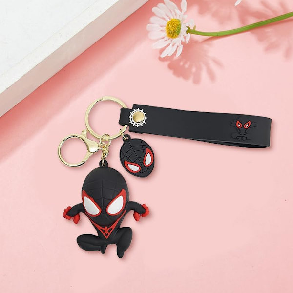 Söt nyckelring för pojkar och flickor, tecknade nyckelringar tillbehör nyckelring nyckel handledsväska ryggsäck nyckelring bil charms 1-（black）