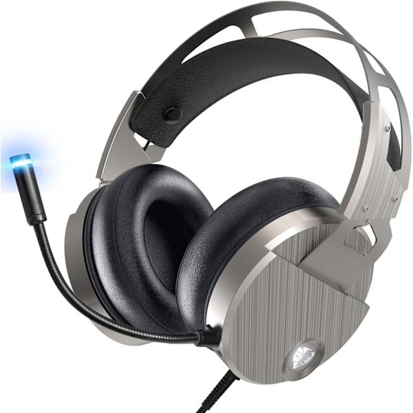 Gaming Headset - 3D Surround Sound-hovedtelefoner, justerbar støjreducerende mikrofon, LED-lys, Xbox One-headset med aluminiumsramme til Nintendo Switch, P