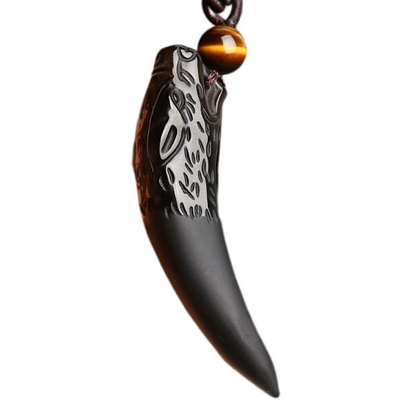 Svart Obsidian Enkel Stil Varg Tand Halsband Naturlig Sten Healing Kristall Hänge med Snöre Unisex