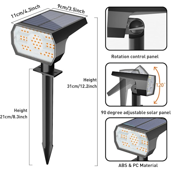 Solcellelamper utendørs vanntett IP68, 56 LED 3 lysmoduser solcelledrevne hagegårdsplass solcellelamper for utendørs landskap - 6 pakning (varm hvit) Warm White6