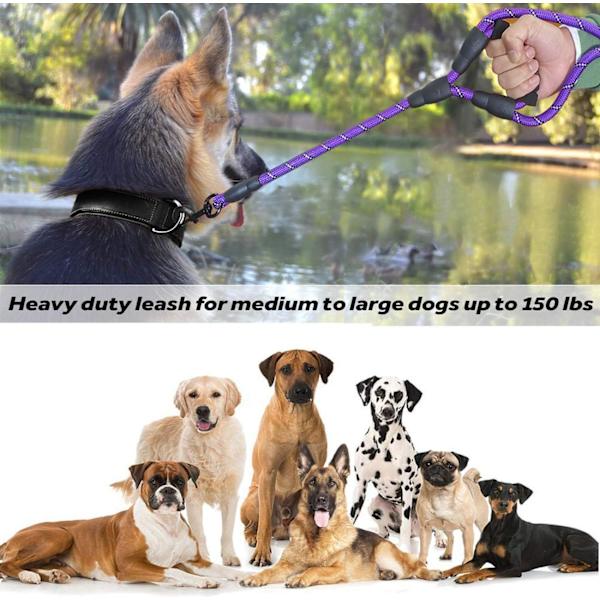 Hundehalsbånd, 5 FT Heavy Duty Dobbelthåndtak Hundeleie med Komfortabel Polstret og Reflekterende, Tau Hundeleier for Små, Mellomstore, Store Hunder (Tau-Lilla) Purple Large,Medium,Small