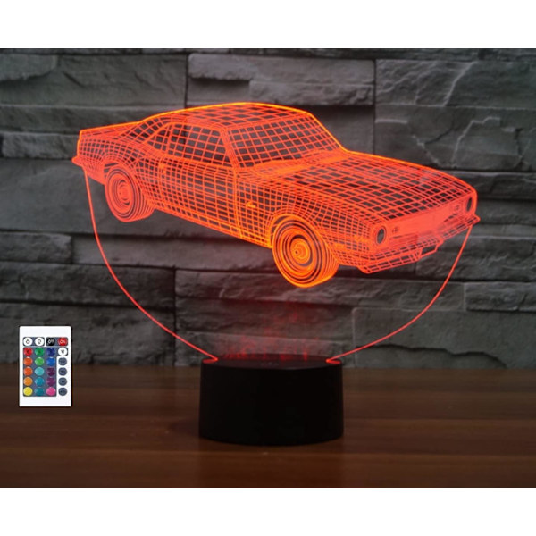 3D Sportsvogn Fjernbetjening 16 Farve Natlys Illusion Akryl LED Bord Sengelampe Børneværelse Skrivebords Dekoration Fødselsdagsgaver Legetøj til Børn