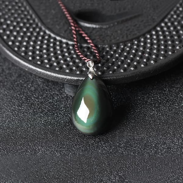 Sort Obsidian Dråbe Vedhæng med Svage Regnbueøjne Halskæde Amulet Ædelsten