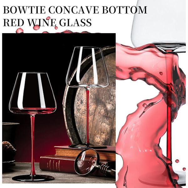 Set med 2 stora vinglas, kristallklart glas, vinglas med lång stjälk för rött vin, svarta konkava botten champagneglas