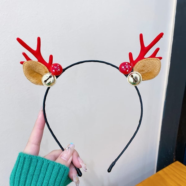Christmas Renhorn Pannband med klockor,Barn Julfest Kostym Håraccessoarer Pannband för flickor (röd)