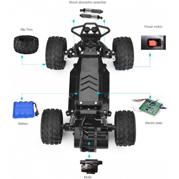 1/18 Skala RC Biler C4wd Fjernstyret Bil Alle - Terræn Høj Hastighed 20Km/T Off-Road Truck til Drenge Piger, RC Crawler Bil Legetøj Gave til 5-12 År Gamle K