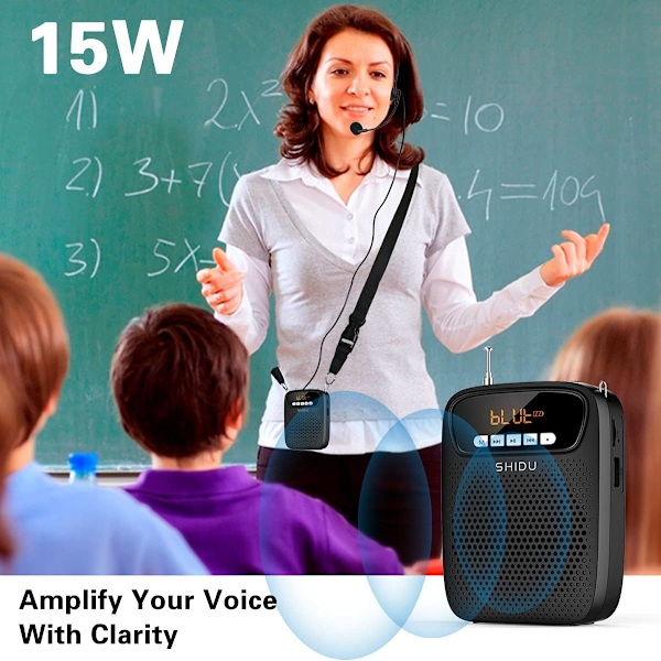 S278 15W Lettvekt Bærbar Oppladbar Mini Stemmeforsterker med Hodetelefonmikrofon Støtter Bluetooth/Opptak/FM-radio/MP3 for Lærere