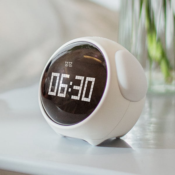 Expression Clock Söt hundform multifunktionell LED digital väckarklocka Röstaktiverad nattljus White