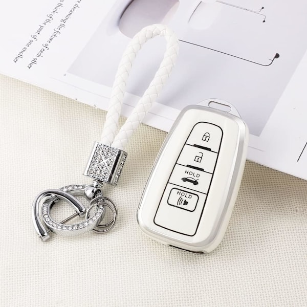 Nøglebeskyttelsescover til Toyota Camry RAV4 Corolla C-HR Avalon Highlander Prius Smart Keys Case Shell Protector Bling Keychain Tilbehør 4 Knapper TPU