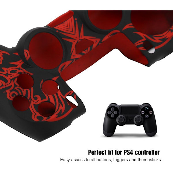 Spillkontrollhud Grip Deksel Case, Myk Silikon Case, Hud Grip Shell Deksel for PlayStation 4 PS4 Kontroll Black-red