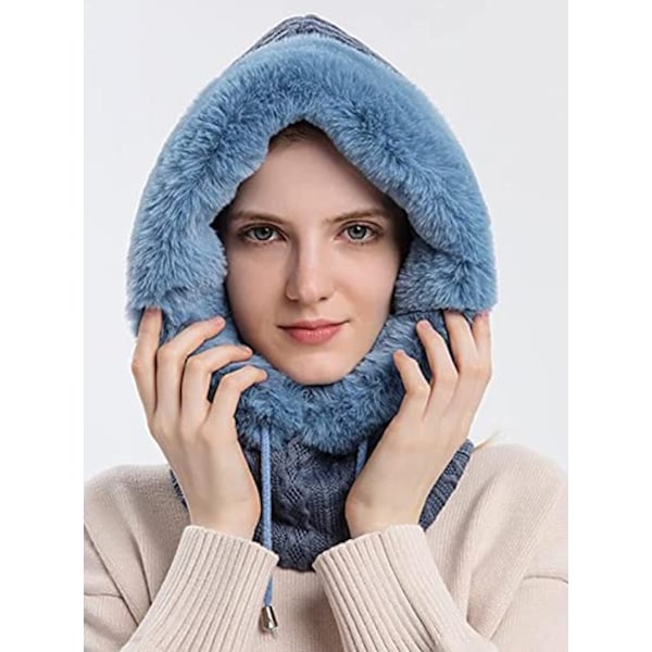 Dame Én Stykke Slouchy Fleece Hue Hætte Tørklæde Maske Snørebånd Varm Hætte Vinter Balaclava Pullover Strikket Hue