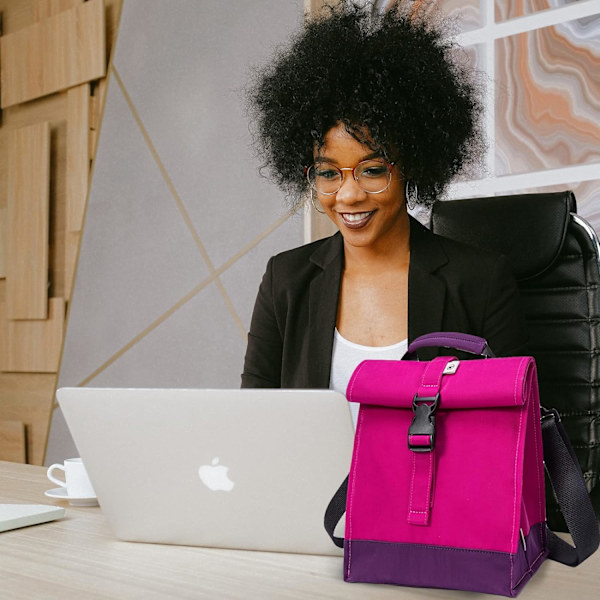 Isolert lunsjpose Rolltop lunsjboks Tote lunsjpose for kvinner, jenter, tenåringer og barn (lilla) Purple