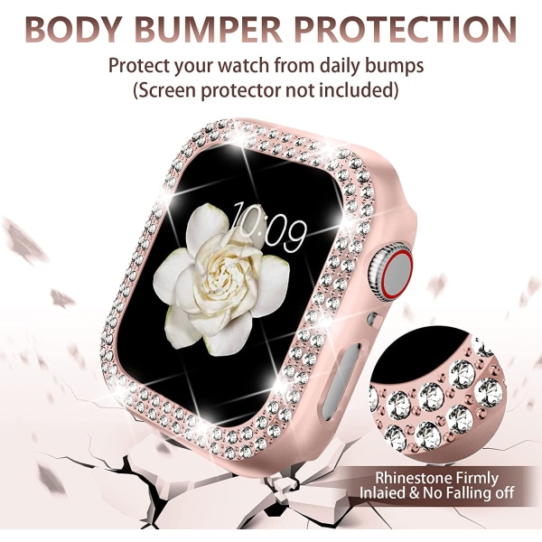 AVEKI-yhteensopiva Apple Watch -ranneke kotelolla Series iwatch6/5/4/3/2/1, Bling Full Diamond Rhinestone Naiset Tyttö Korut Dressy Crystal Vaihtomainos