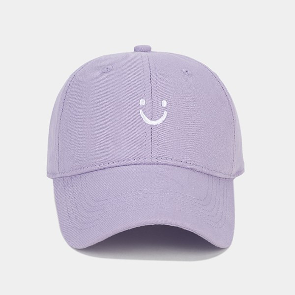 Smilende ansigt baseball kasket til kvinder mænd justerbar lav profil ustruktureret bomuld far hat Light purple