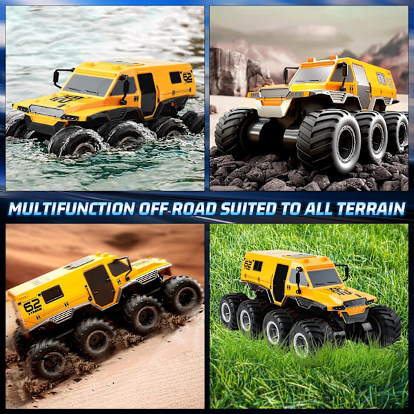 Kauko-ohjattava auto, 1:12 mittakaavan RC-maastoauto 8 pyörää 2,4 GHz RC-maasturi pojalle, maastoajoon sopiva vedenpitävä sähköleluauto 2 ladattavalla akulla