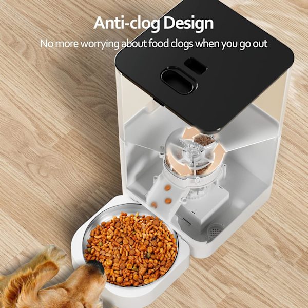 Automatiske kattefoderautomater - Foderdispenser til kæledyr til tørfoder, tidsindstillet kattefoderautomat med tørremiddelpose, programmerbar portionsstørrelseskontrol 4 måltider om dagen, 10s White Transparent1 6L