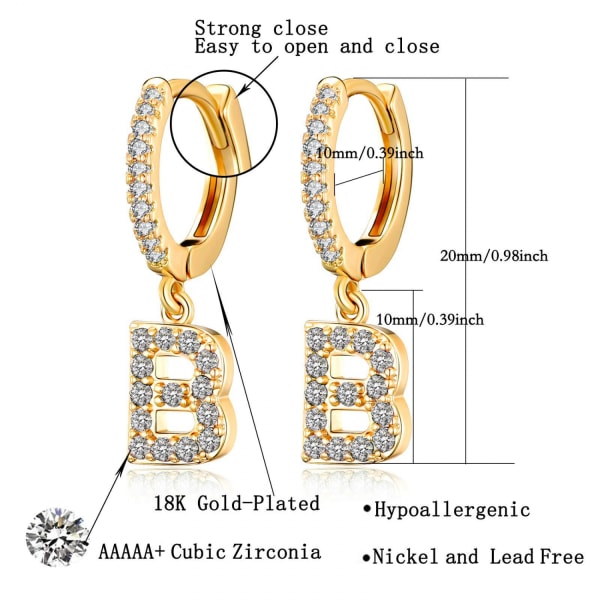 Hoop örhängen för kvinnor flickor 18K guldpläterade läckra små dingla Hoop Cubic Zirconia Initial örhängen --- A