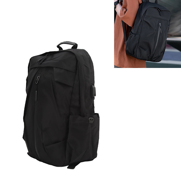 Man Ryggsäckar Lätt Laptop Business Resväska med USB Laddningsport för Skola Utomhus  Polyester Black