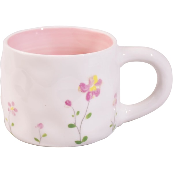 Rosa Blomster Kaffe Kanne Tekopp Søt Og Delikat Håndmalt Mønster Egnet For Jenter Tykk Keramikk 8oz