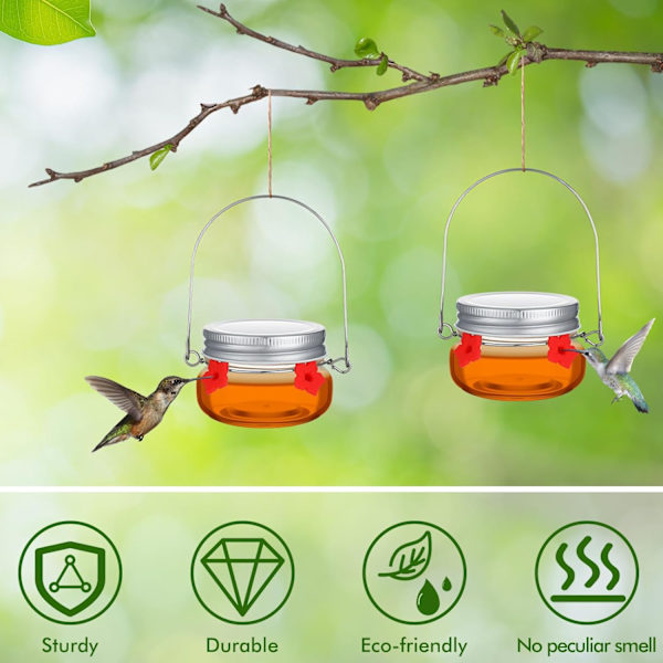 6 stk. Mason Jar Hummingbird Feeder Glas Hummingbird Dish Feeder med 4 Blomster Foderporte til Udendørs Hængende Vindue Yard Have Dekoration