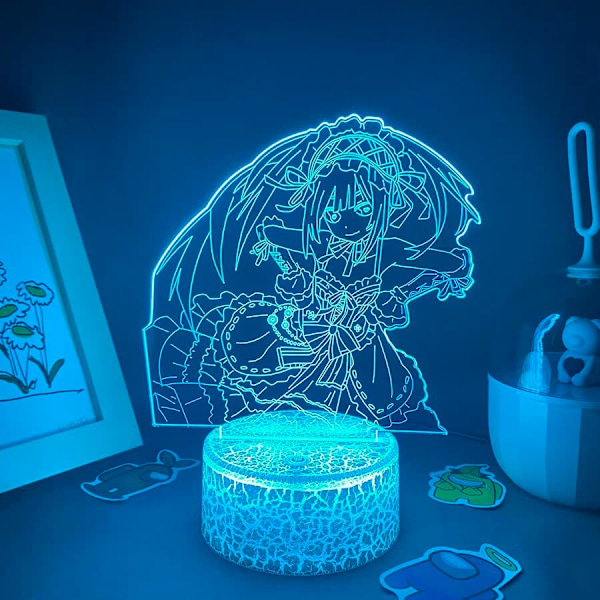 Anime Date A Live Figur Tokisaki Kurumi 3D Hologram Lampe USB Nattelys LED Illusionslampe Fjernkontroll+Berøringsbordlampe Hjemmedekor Kawai-Lava Base