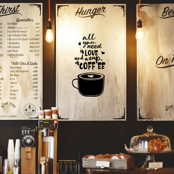 Musta kahvikuppi seinätarrat kahvikuppiseinätarra Vinyyli kahvilan teeseinätarrat ravintoloiden ja pubien sisustukseen