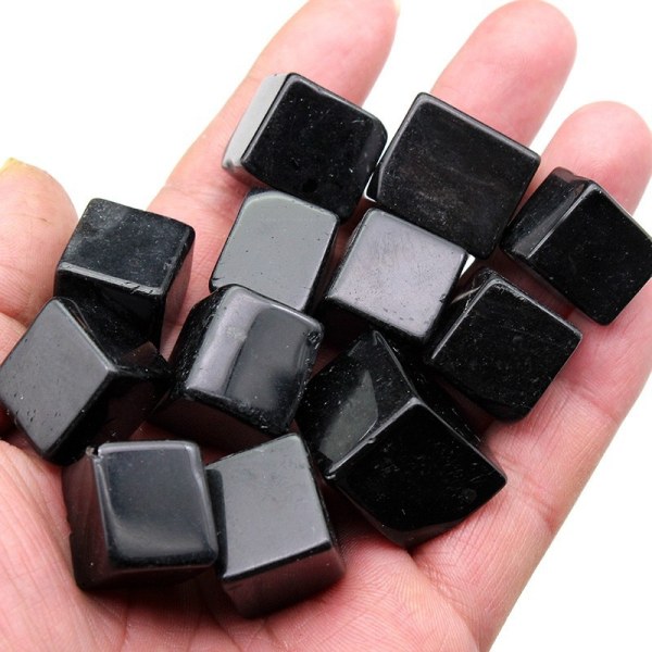 Polerad Shungite Black Crystal Cube | Dekorativ kristall, EMF-skydd, Chakra-kristalldekor, heminredning, kontorsdekor