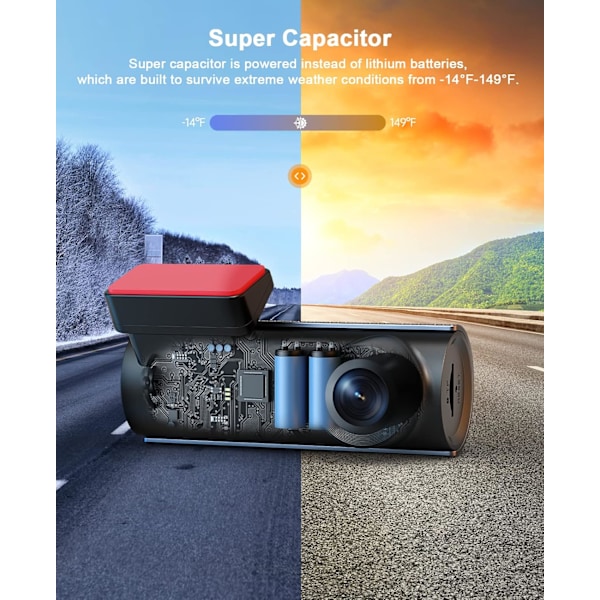 Dash Cam 4K WiFi 2160P Bilkamera, Dashkamera för bilar, Mini Front Dashcam för bilar med nattseende, Loop-inspelning, G-sensor, 24H parkeringsövervakning