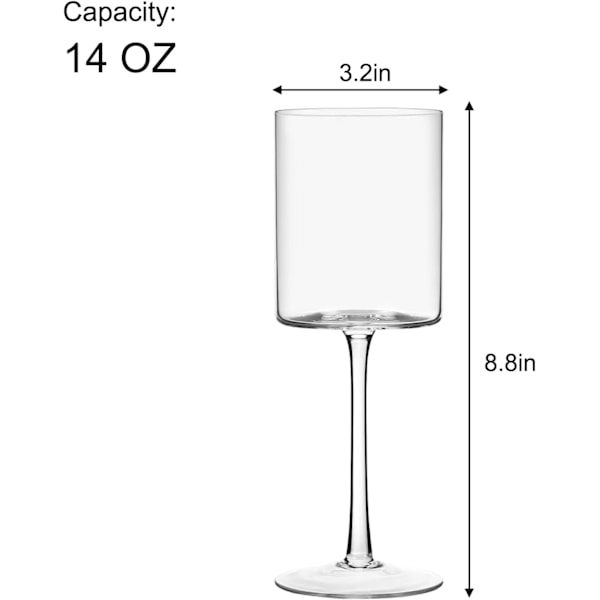 14oz vinglas set om 4, fyrkantiga vinglas för vitt vin, kristallmoderna stjälkta glas Clear 14oz