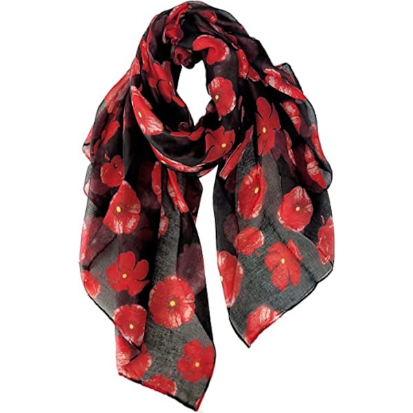 Poppy Scarf - Dam lätt blommig sjal för kvinnor, vårresetillbehör, lätt, mjuk och andningsbar