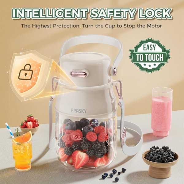 Bärbar Blender, Personlig Blender för Shakes och Smoothies med 27oz Mugg, Lock och Axelrem, Typ-C USB Laddningsbar