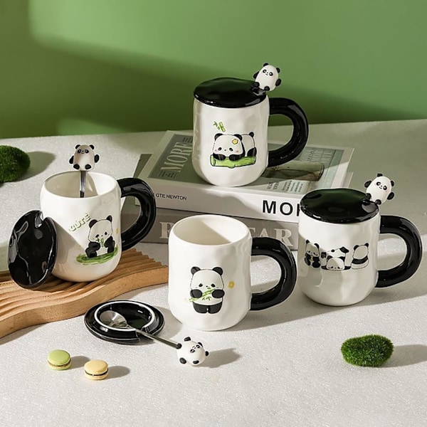 Novelty Panda Kaffeemug Gaveæske, Hvid Keramisk Kaffe Kop med Sød Panda Ske og Støvkop Låg, Sikker-Siddende Panda
