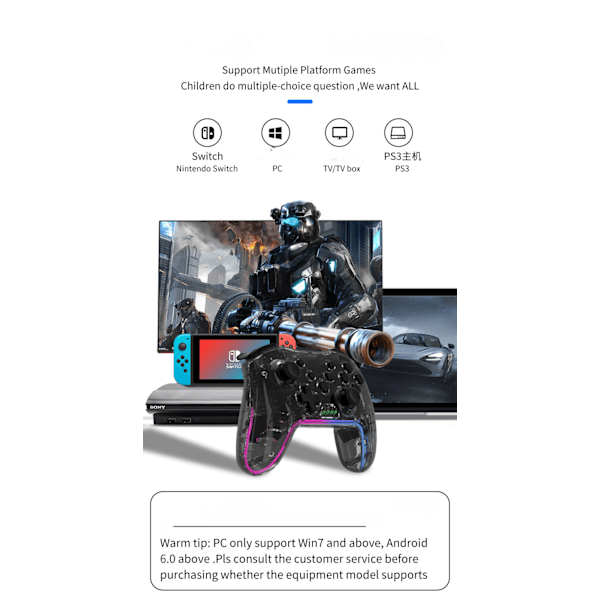 Bryterkontroller for Switch, Switch Pro-kontroller (for Switch/switch Lite/switch Oled), Rgb Tone Light Switch Controller Pro (med joystick)