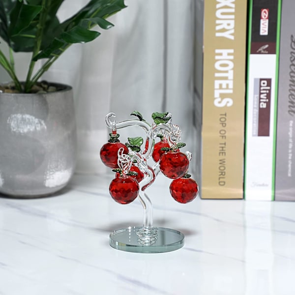 Kristallröd Äppelträd Ornament Konstgjort Äppelträd Figur Dekorativt Äppelträd Samlarobjekt, Glas Äppelträd Pappersvikt Borddekoration